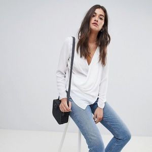 ASOS DESIGN long sleeve top with wrap plunge neck